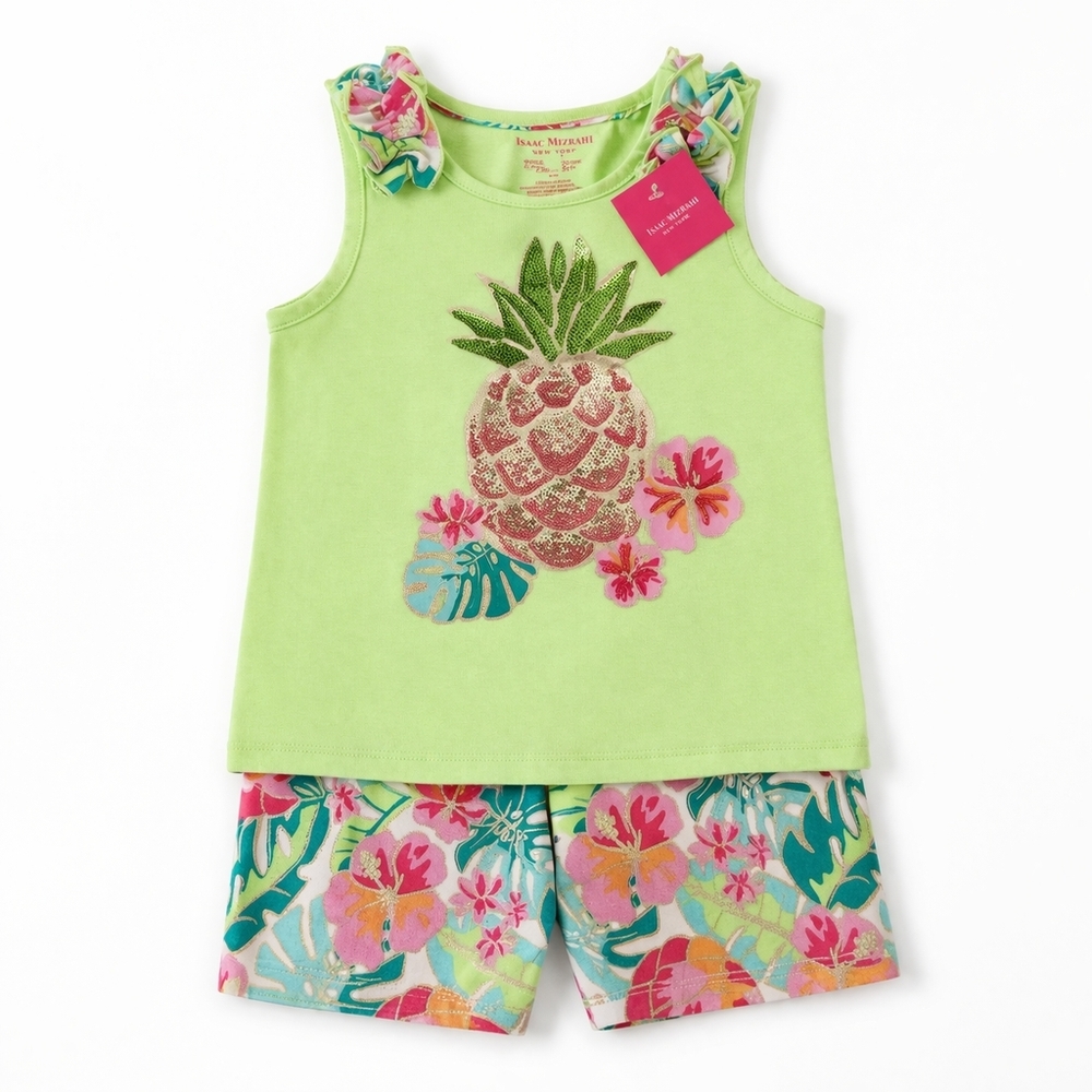 NWT Isaac Mizrahi NY Girls Tropical Pineapple 2PC Set Size 6 Resortwear - Picture 2 of 5